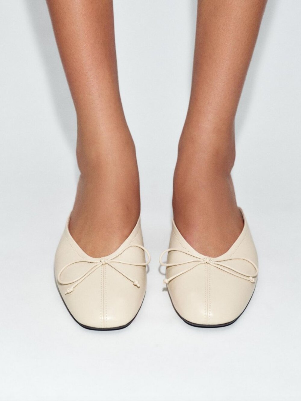 Zara Real Leather Slingback Ballet Shoes with Bow In Off White Size US 6.5 NWT